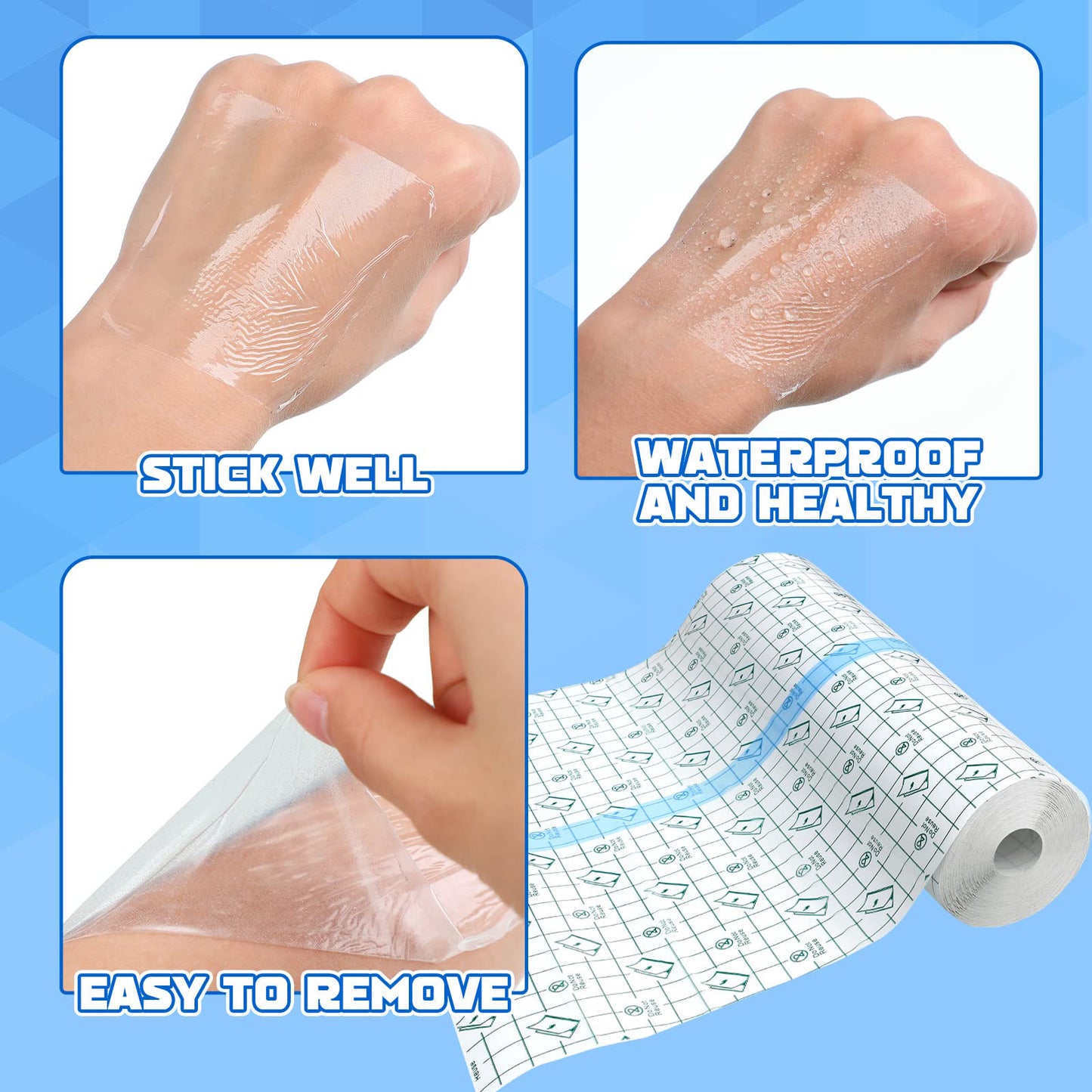 Anzailala Transparent Stretch Adhesive Bandage Clear Waterproof Bandages Dressing Tape for Shower Tattoos(15cm * 2 m)
