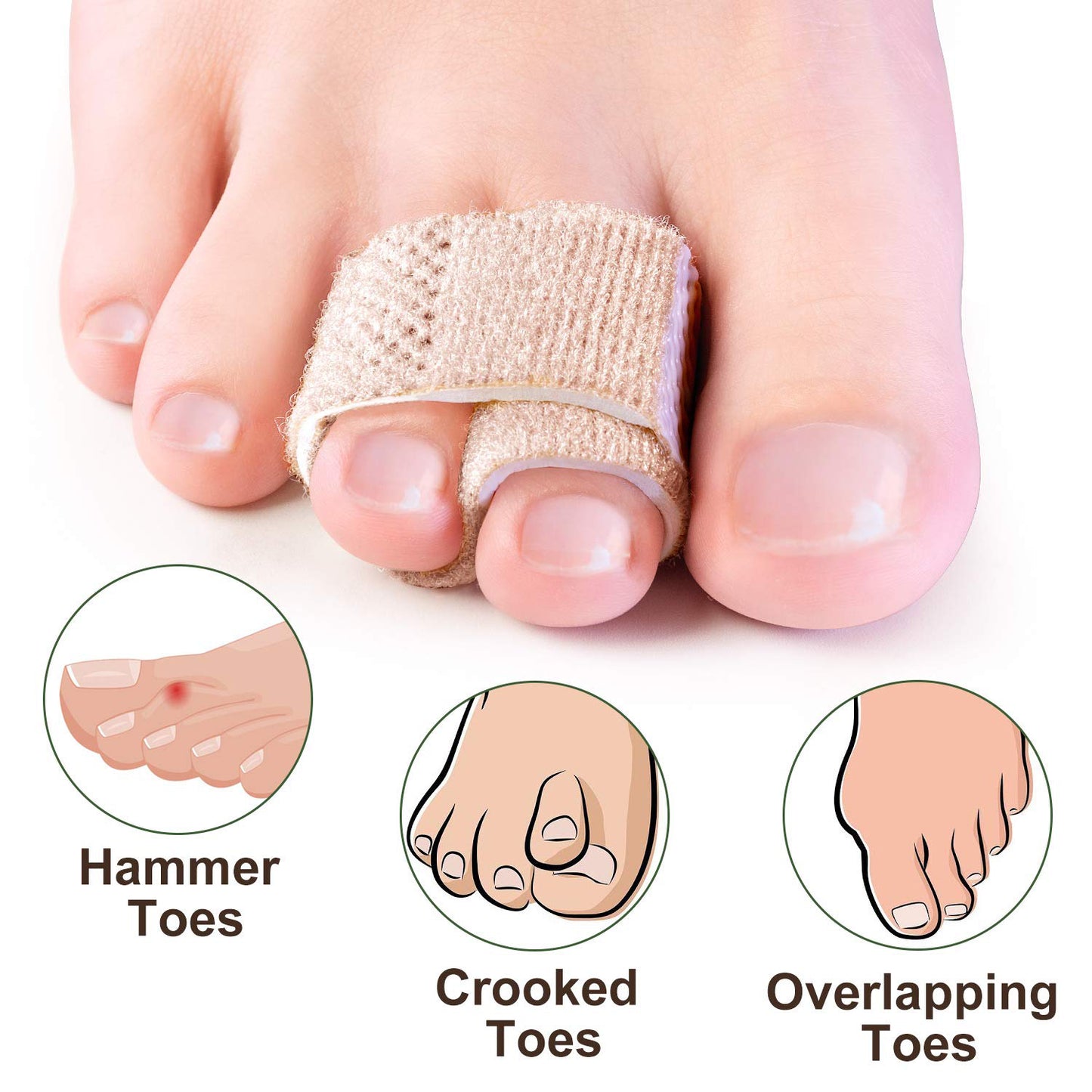 Anzailala Nylon 2Pcs Hammer Toe Straightener, Broken Toe Wraps,Toe Cushioned Bandages,Hammer Toe Splints For Correcting Hammer Toes, Broken Toes, Crooked Toes & Overlapping Toes Foot