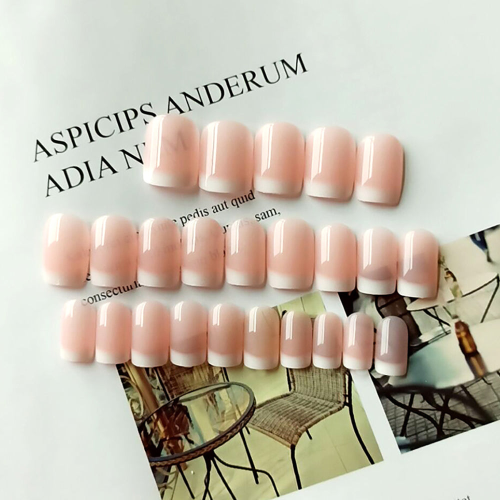 Anzailala Press On Nails Fake Nails Short French Nails 24 Pcs Nail Kit Jelly Glue on False Nails for Women Girl