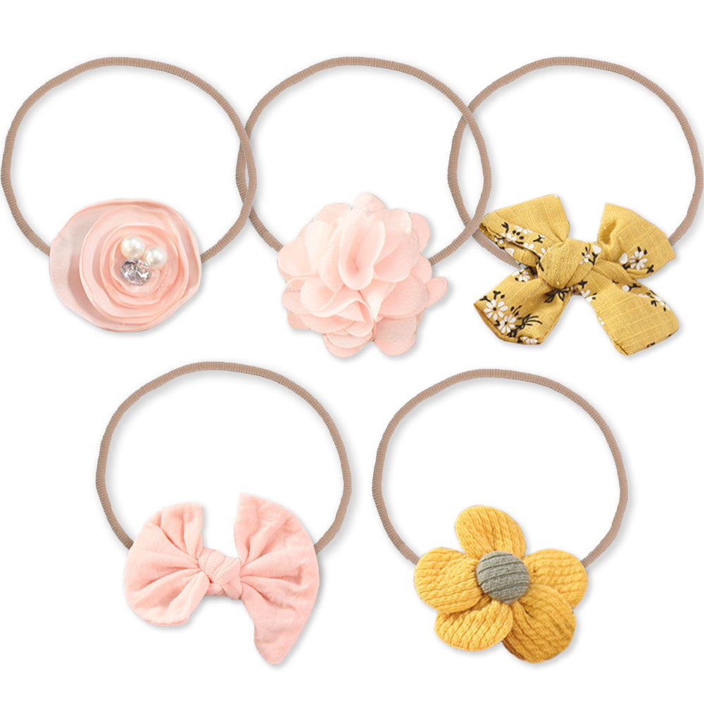 Anzailala Baby Hair Band 5 Pcs Hairband For Baby Girl Flower Hairband For New Born Baby Girl 0-6 Months (Yellow + Pink)