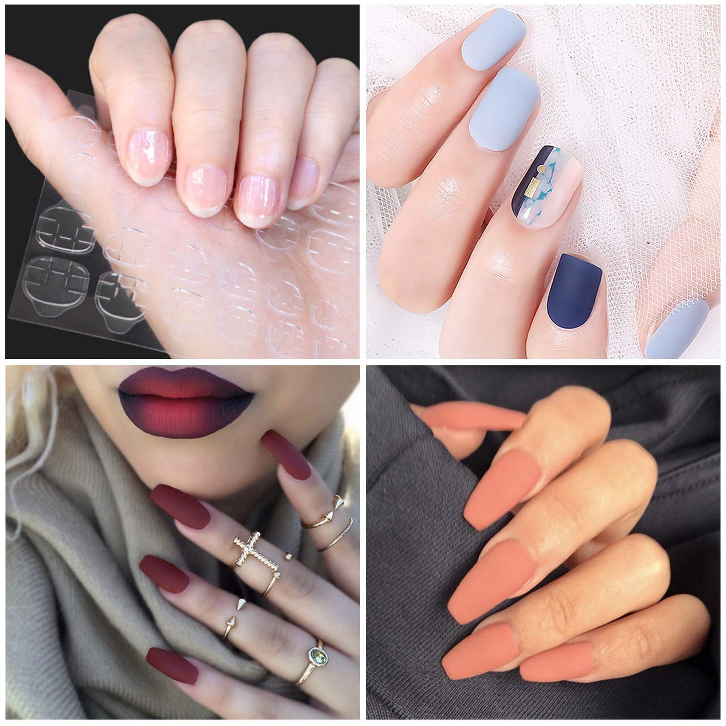 8 Sheets Double-sided Nail Jelly Sticker Waterproof Breathable Glue Tabs Jelly Glue Adhesive Tabs Super Sticky Fake Nail Glue Stickers for Manicure(8 sheets 192 pcs)