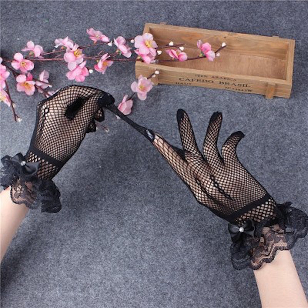 Anzailala Ladies Lace Gloves Elegant Short Gloves Courtesy Summer Gloves for Wedding Dinner Parties