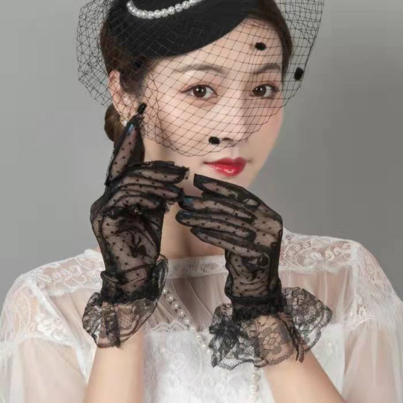 Anzailala Ladies Lace Gloves Elegant Short Gloves Courtesy Summer Gloves for Wedding Dinner Parties