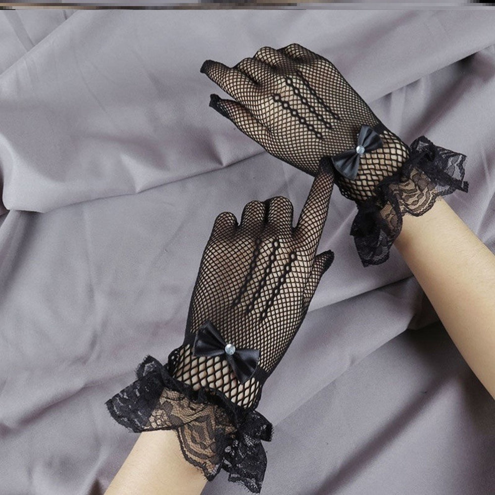 Anzailala Ladies Lace Gloves Elegant Short Gloves Courtesy Summer Gloves for Wedding Dinner Parties