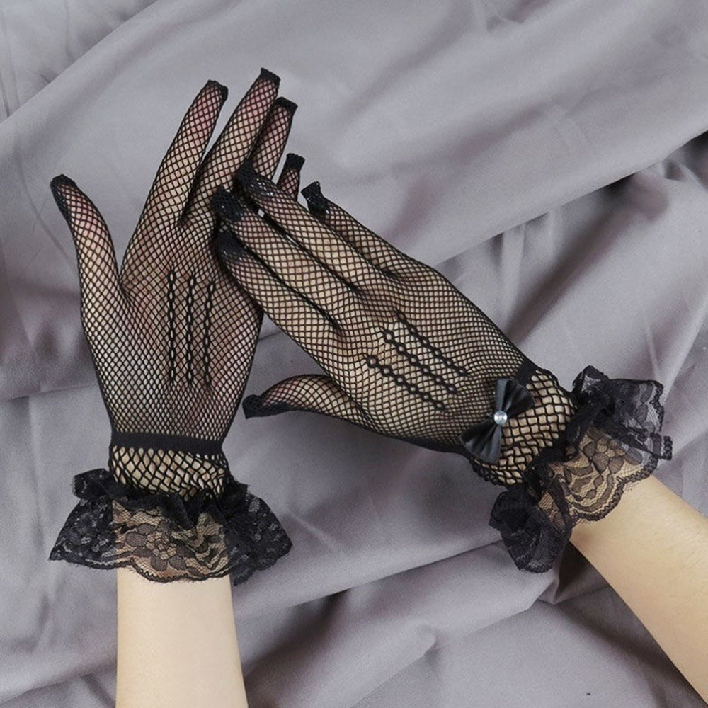 Anzailala Ladies Lace Gloves Elegant Short Gloves Courtesy Summer Gloves for Wedding Dinner Parties
