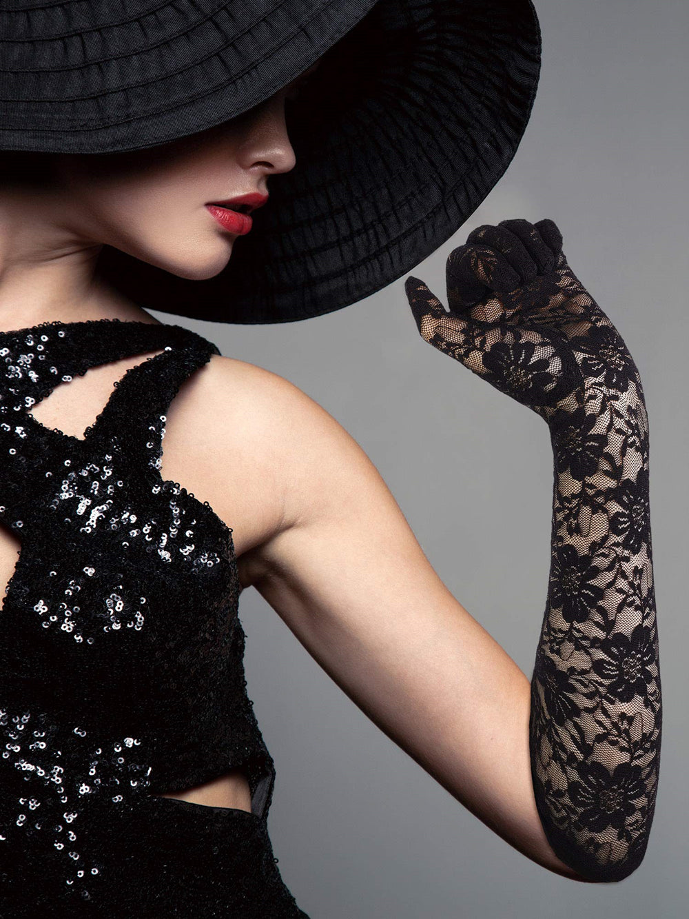 Anzailala Ladies Lace Gloves Full Finger Bridal Lace Gloves Fashion Net Gloves Long Floral Gloves for Women
