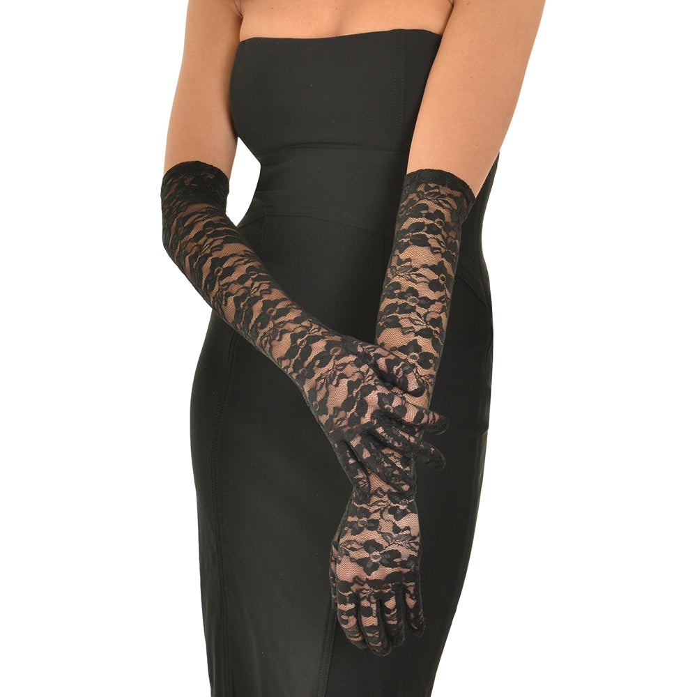 Anzailala Ladies Lace Gloves Full Finger Bridal Lace Gloves Fashion Net Gloves Long Floral Gloves for Women