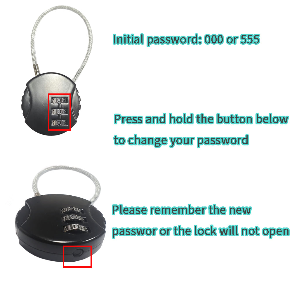 Anzailala Number Lock Combination Lock With Zinc Alloy Steel Cable Lock Small Locks For Travel Suitcase, Backpack, Lockers, Case, Toolbox (Pack Of 2 - Black, Silver)