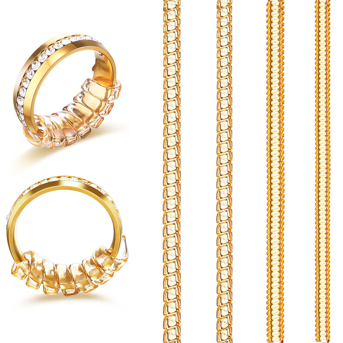 ANZAILALA Ring Size Adjuster for Loose Rings - 4 Sizes Ring Sizer Ring Tightener Resizer Fit Spiral Silicone Tightener Set(4 Pcs,gold)
