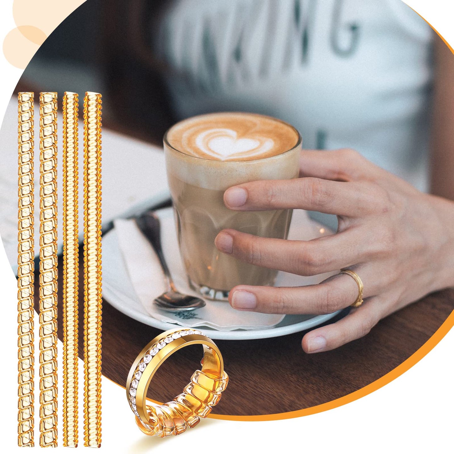 ANZAILALA Ring Size Adjuster for Loose Rings - 4 Sizes Ring Sizer Ring Tightener Resizer Fit Spiral Silicone Tightener Set(4 Pcs,gold)