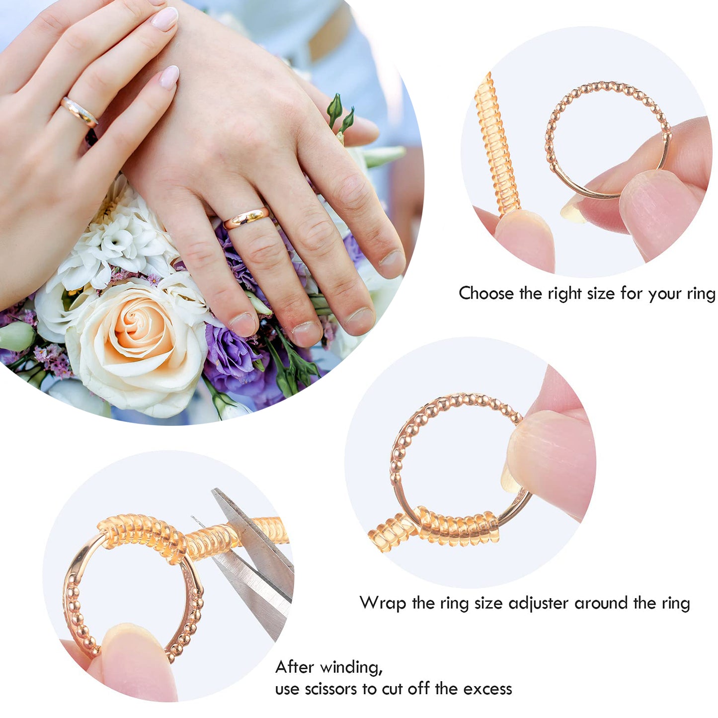 ANZAILALA Ring Size Adjuster for Loose Rings - 4 Sizes Ring Sizer Ring Tightener Resizer Fit Spiral Silicone Tightener Set(4 Pcs,gold)