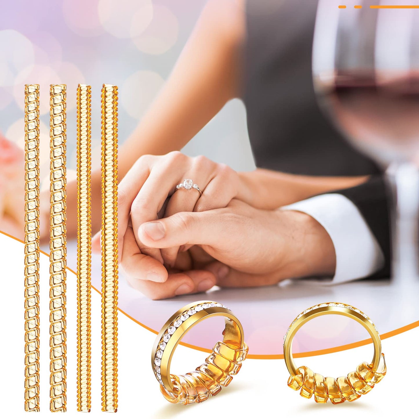 ANZAILALA Ring Size Adjuster for Loose Rings - 4 Sizes Ring Sizer Ring Tightener Resizer Fit Spiral Silicone Tightener Set(4 Pcs,gold)
