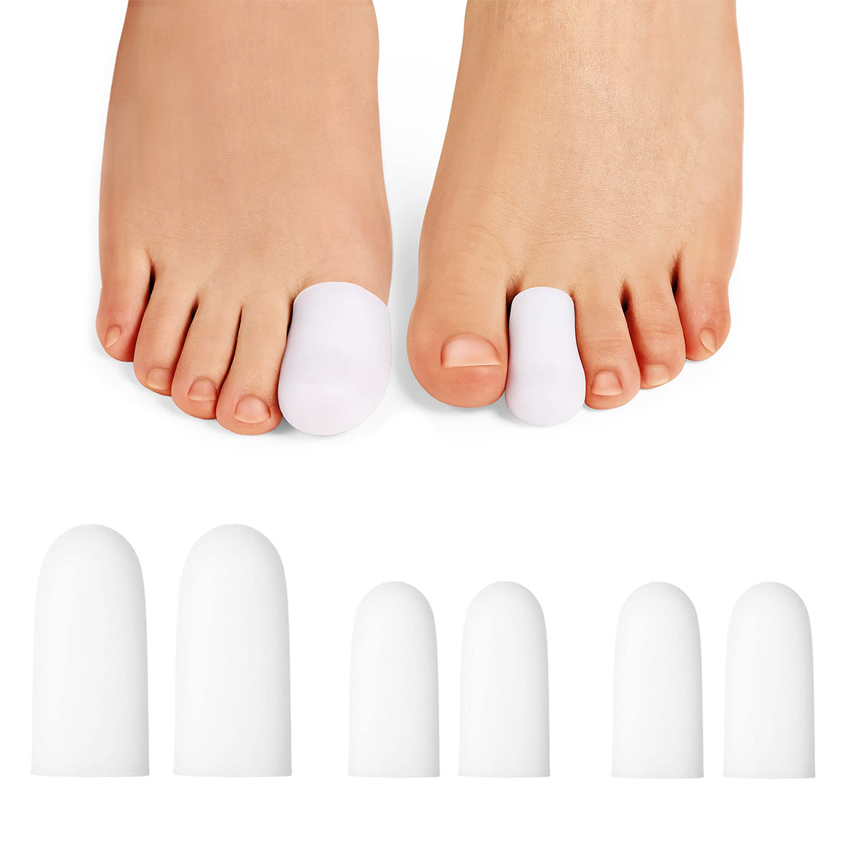 Anzailala Toe Protectors for Men Women Soft Gel Toe Caps for Foot Pain Relief Toe Separator Toe Sleeves for Ingrown Toenails Corns Calluses Blisters - 2 Large + 4 Small (L, 6)