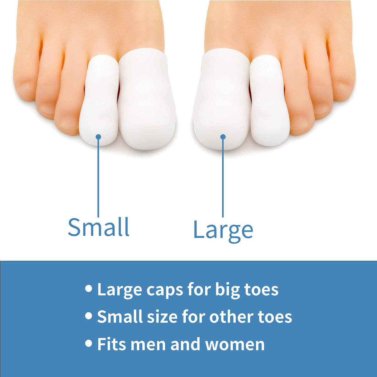 Anzailala Toe Protectors for Men Women Soft Gel Toe Caps for Foot Pain Relief Toe Separator Toe Sleeves for Ingrown Toenails Corns Calluses Blisters - 2 Large + 4 Small (L, 6)