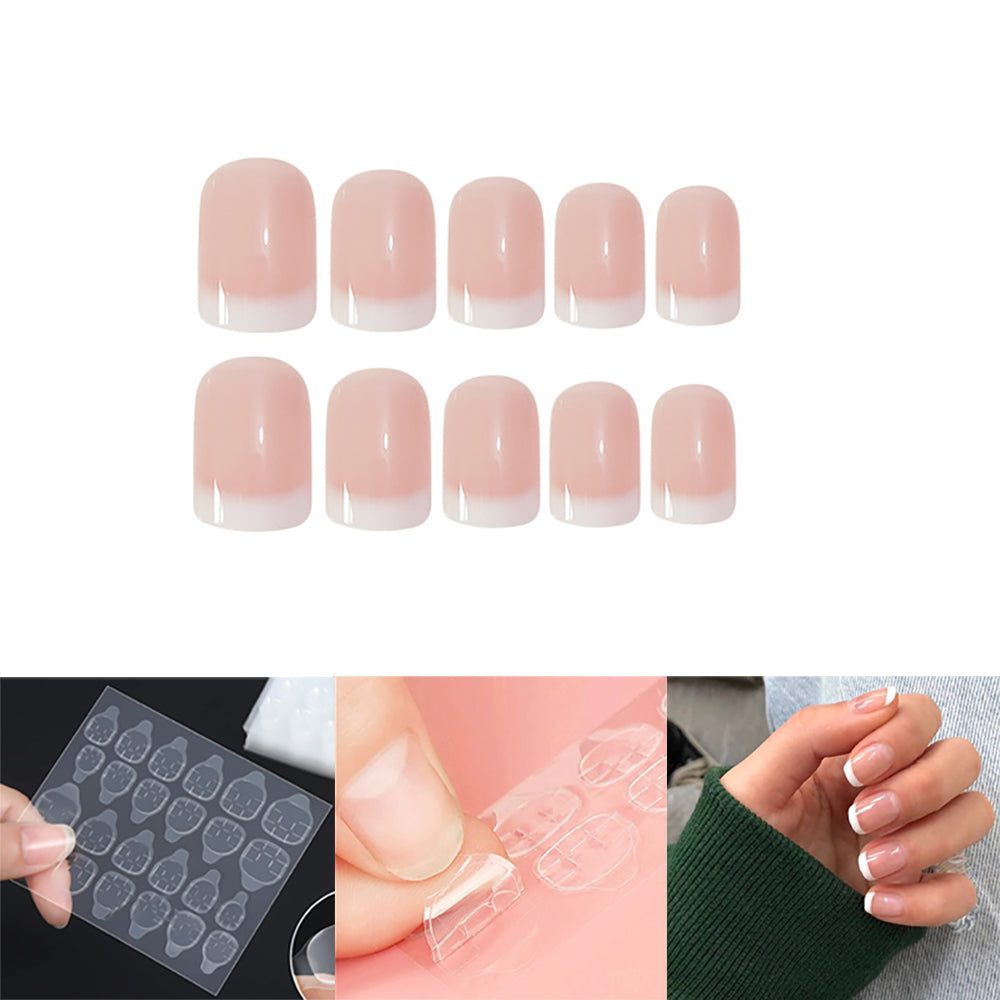 Anzailala Press On Nails Fake Nails Short French Nails 24 Pcs Nail Kit Jelly Glue on False Nails for Women Girl